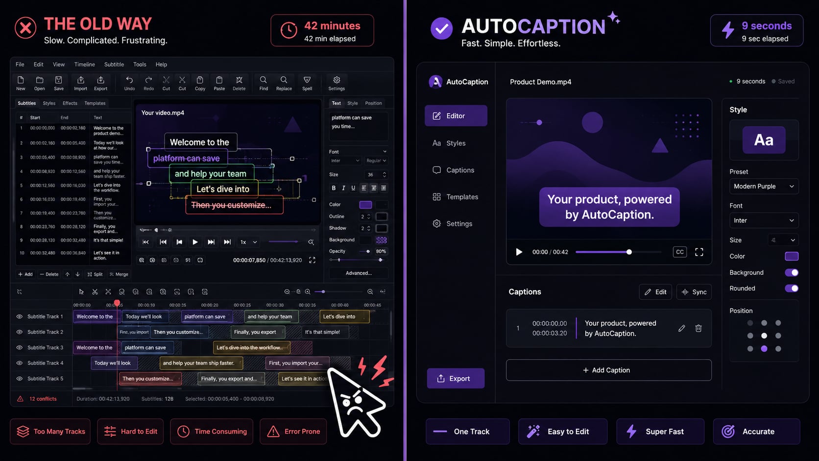 AutoCaption AI caption generator editor interface showing animated caption styles and video preview