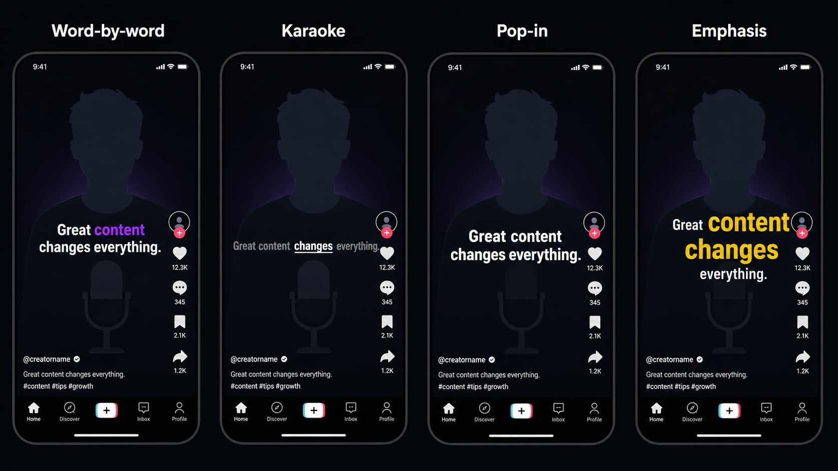 Before and after TikTok video frame without captions versus with AutoCaption animated word-by-word captions